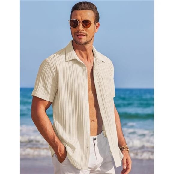 Other - Mens Shirts Short Sleeve Button Down Beige